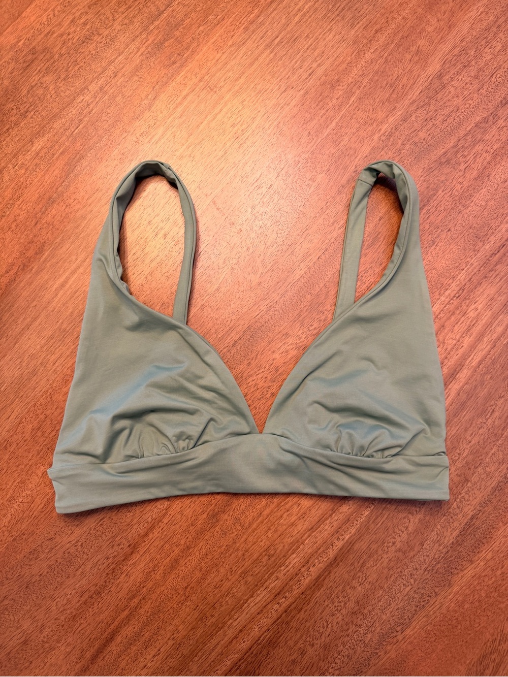 Minimal V-Neck Bikini Top in Sage Green